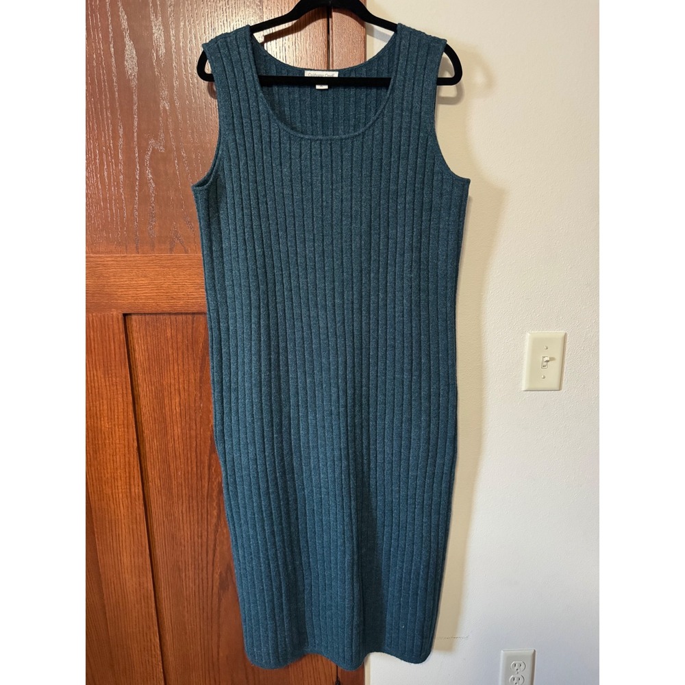 Coldwater Creek Teal Ribbed Knit Sweater Dress Set Turtleneck Petite Large PL